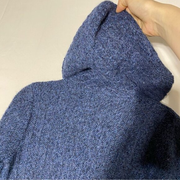 Vintage La Llama Blue Alpacaa Blend Knit Button Front Cardigan W Hood M - Picture 10 of 14